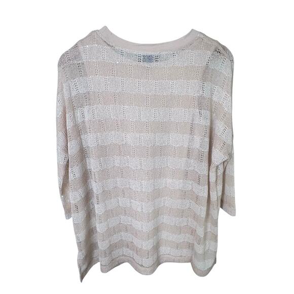 New GRACE ELEMENTS Pointelle Beige Winter White Striped Knit Layered Sweater Sm - Picture 10 of 15
